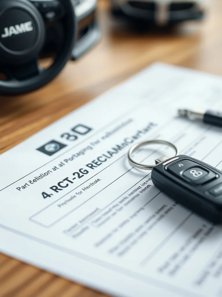 Close up of car registration documents and car keys on a woo